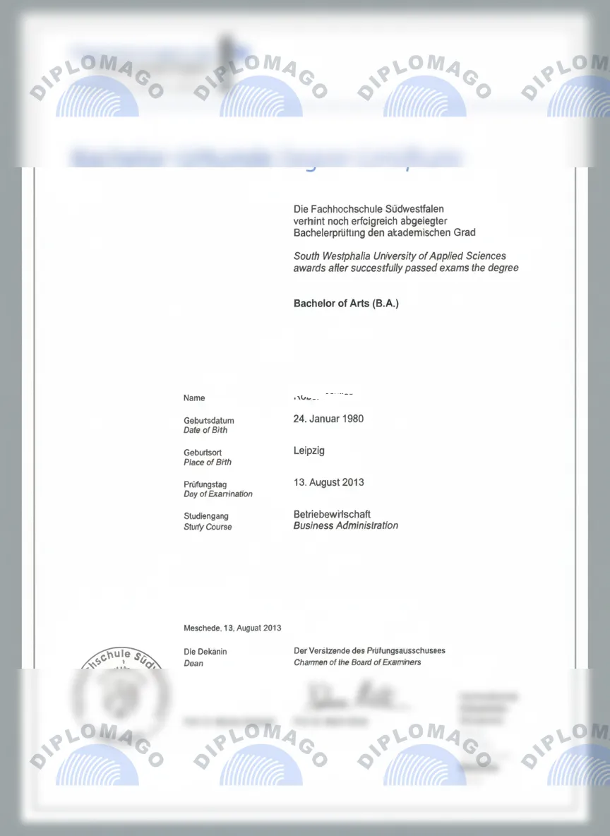 德国南威斯特法伦应用科学大学证书