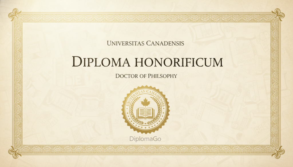 A visually striking design of a Canadian university diploma template, emphasizing a clean and formal style. In the foreground, showcase intricate borders with subtle gold accents and a prominent central seal featuring the emblem of a university. The middle layer includes the diploma's title area, elegantly designed, featuring an ornate but readable font without any text, evoking a sense of prestige and achievement. The background displays a soft, blurred academic-themed texture, such as a light gradient resembling parchment paper, enhancing the diploma's formality. Soft, diffused lighting casts a warm glow, creating a professional atmosphere. The overall mood is one of accomplishment and serenity, perfectly suited for the brand "DiplomaGo".