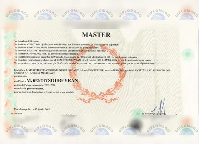 蒙彼利埃第三大学毕业证文凭学位证书历年参考模板制作样式